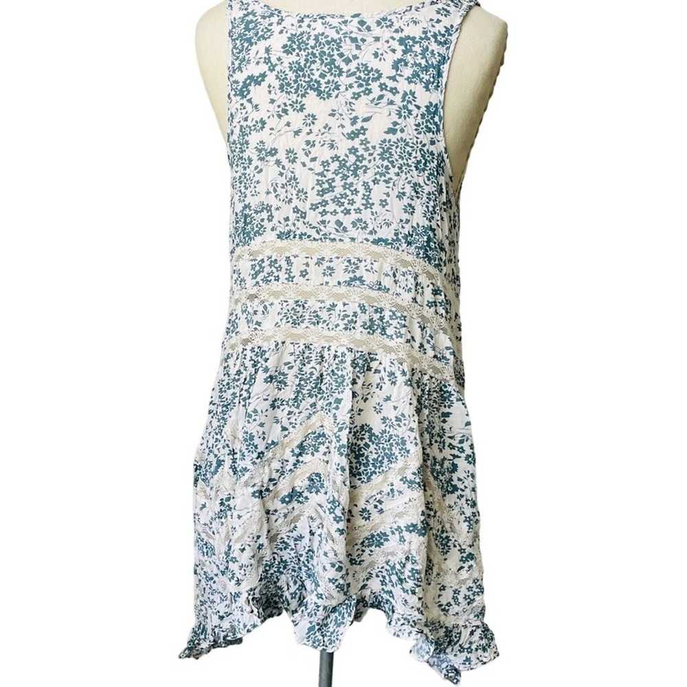 Free People Blue Cream Floral with Lace Detail Dr… - image 5