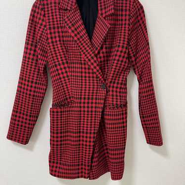 [ZARA] Red and Black Check Pattern Tailored Jacket