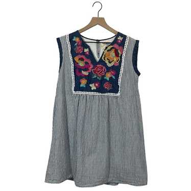 Savanna Jane Embroidered Tunic Mini Dress - Blue M