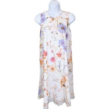 Calvin Klein Cream Lavender Floral Shift Dress 8