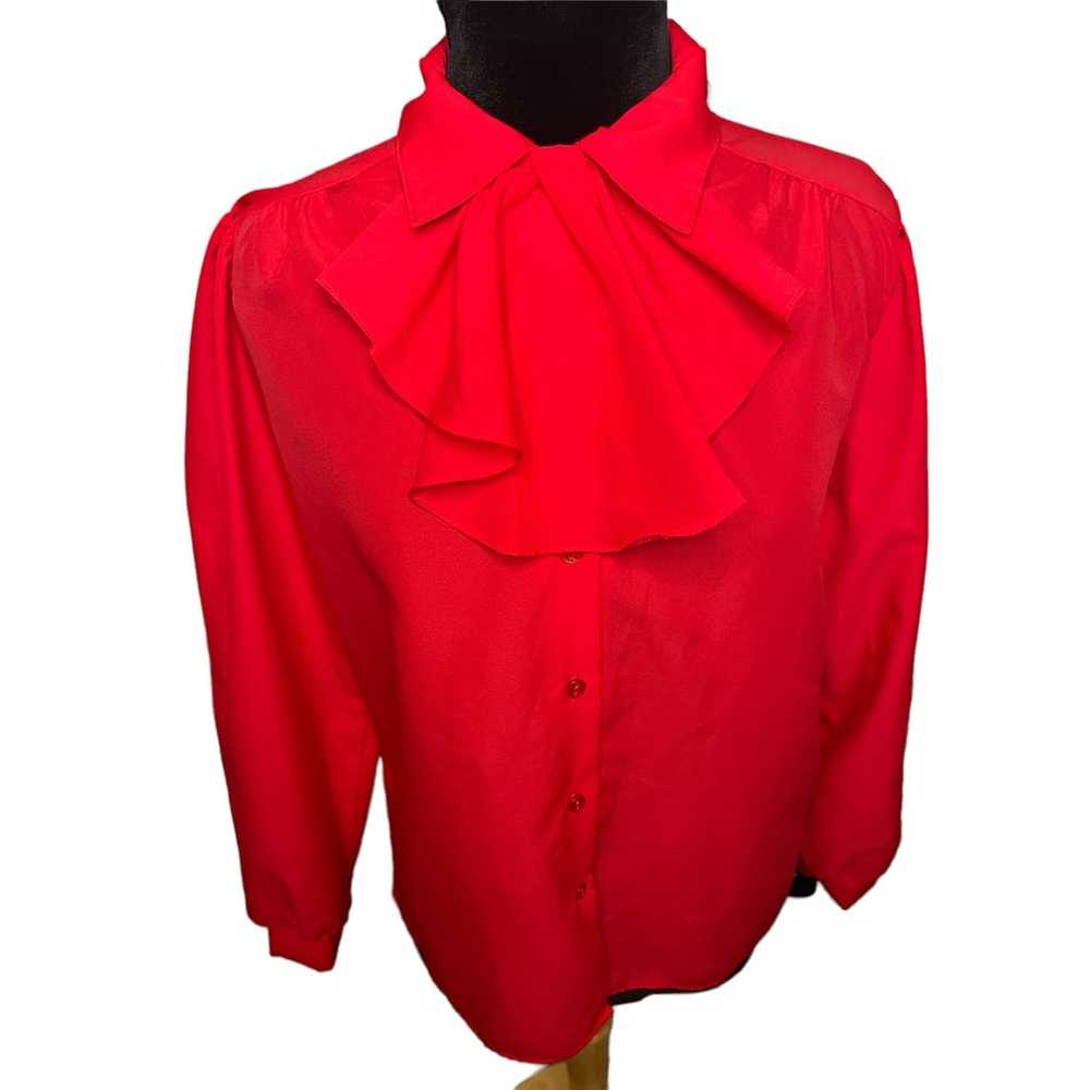 Vintage 70s Lady Manhattan Red Secretary Ruffle B… - image 1