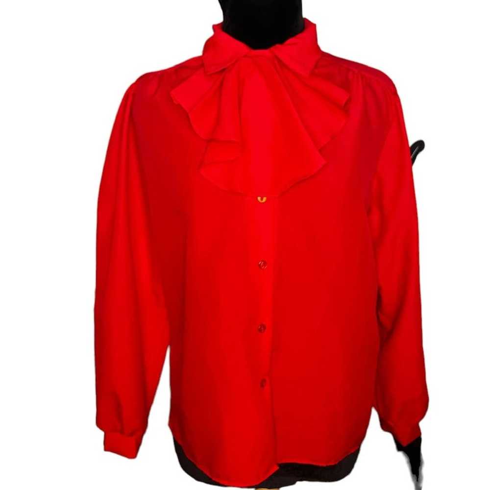 Vintage 70s Lady Manhattan Red Secretary Ruffle B… - image 2