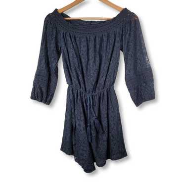 Hollister Off Shoulder Lace Romper Shorts Navy Si… - image 1