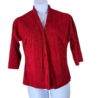 Vintage Blouse Button Up 3/4 Sleeve Red Terry Clo… - image 1