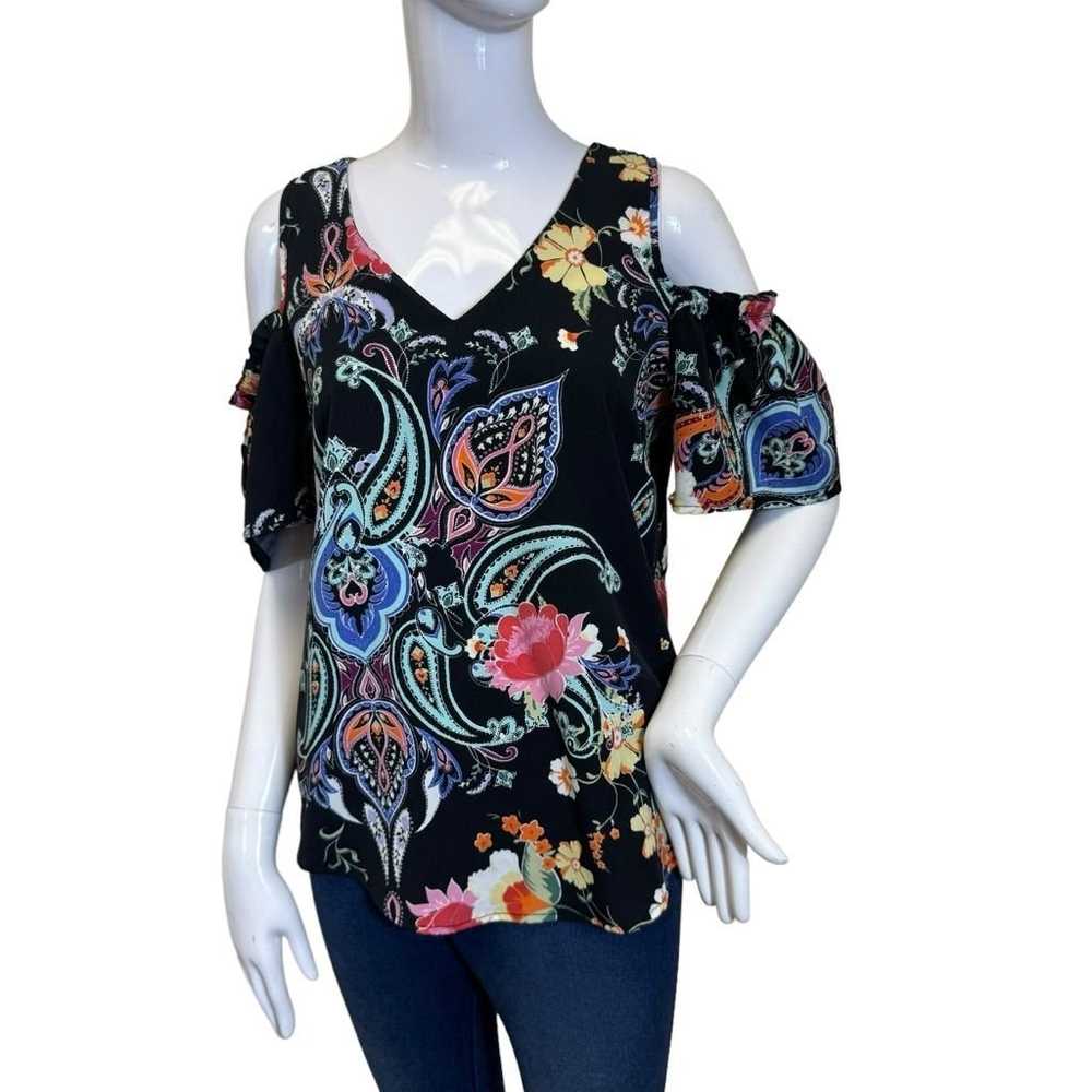 Women's Cupio Floral Cold Shoulder Top - Size S/P… - image 1