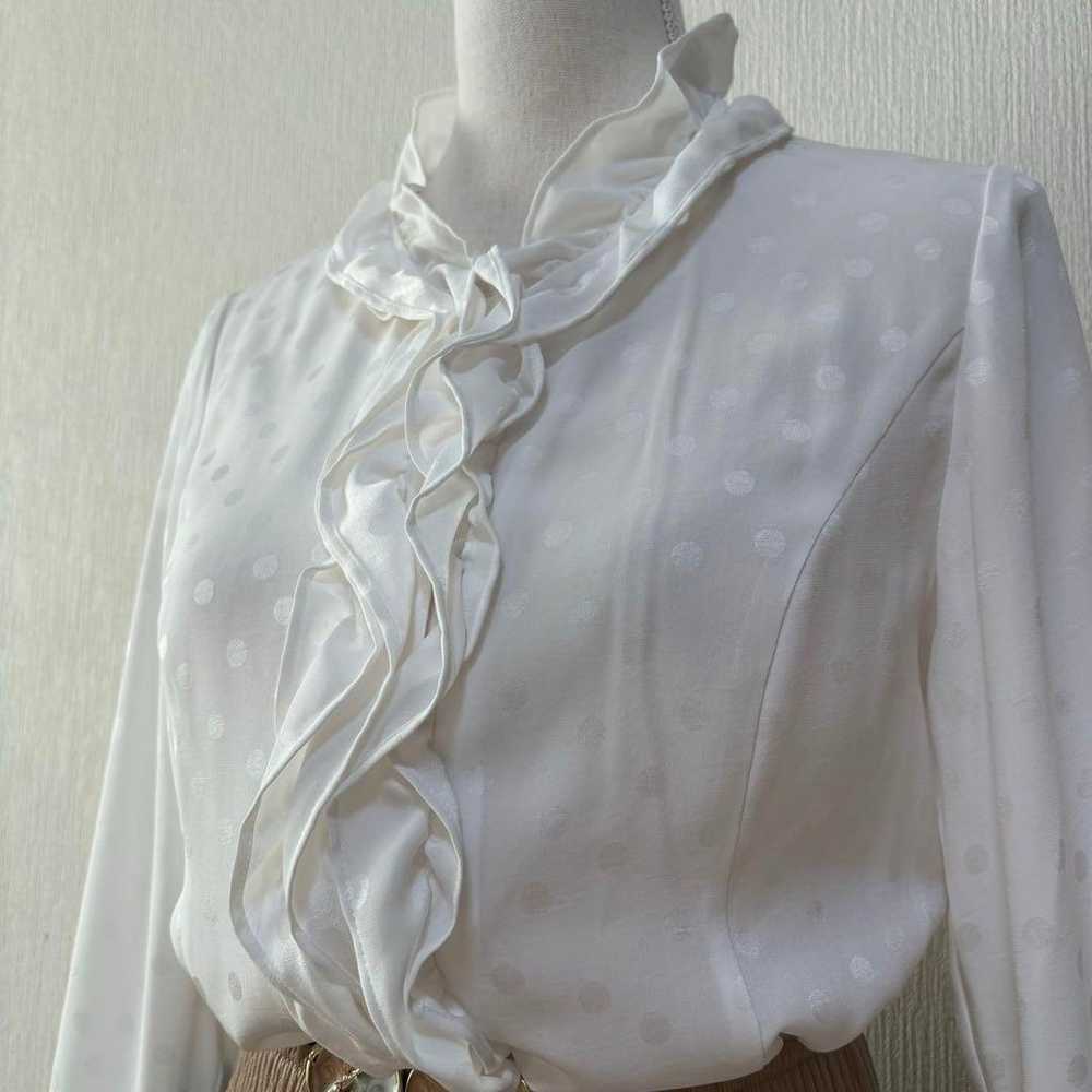 Vintage Sanyo Shokai Polka Dot Frill Blouse White - image 5