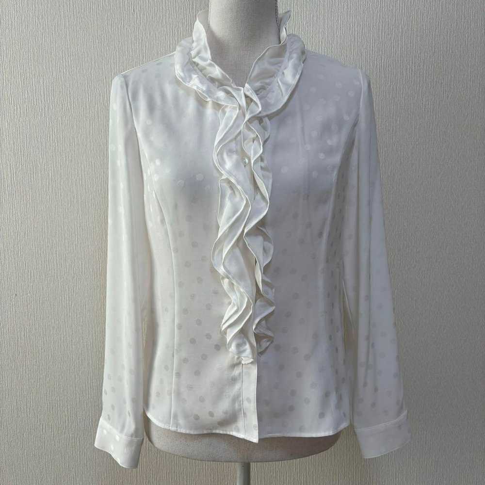 Vintage Sanyo Shokai Polka Dot Frill Blouse White - image 7