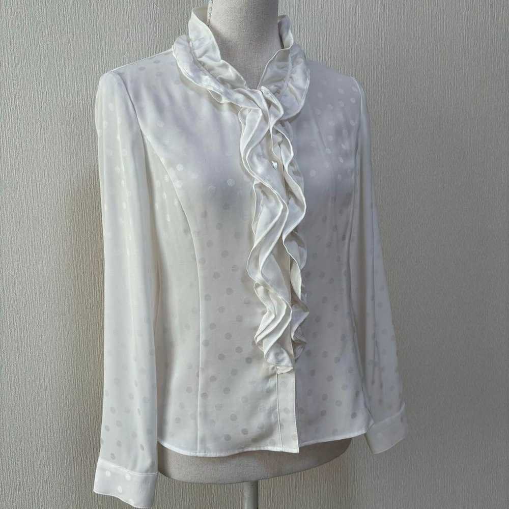 Vintage Sanyo Shokai Polka Dot Frill Blouse White - image 8