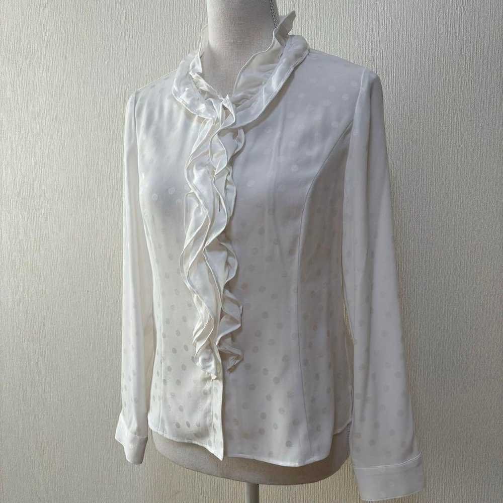 Vintage Sanyo Shokai Polka Dot Frill Blouse White - image 9