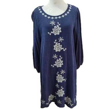 Entro navy blue dress white embroidery