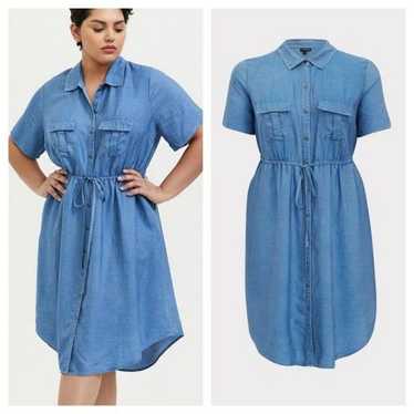 Torrid Blue Chambray Button Front Drawstring Shirt