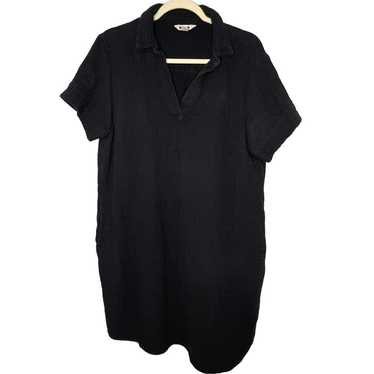 Three Dots Black Gauzy Cotton Casual Shirt Dress S