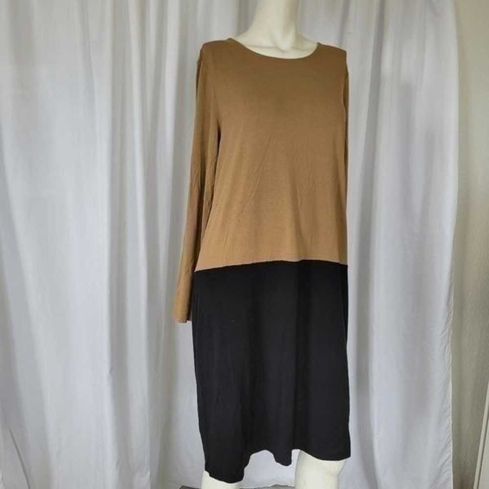 J jill brown black color block dress size L stret… - image 1