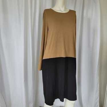 J jill brown black color block dress size L stret… - image 1