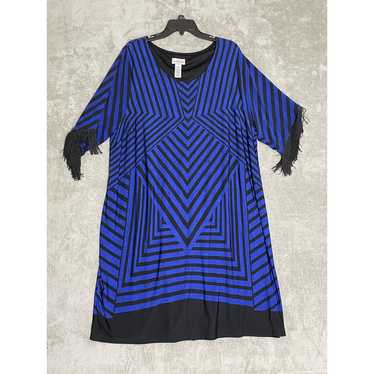 Catherines Blue Black Striped Fringe Sleeve Shift 