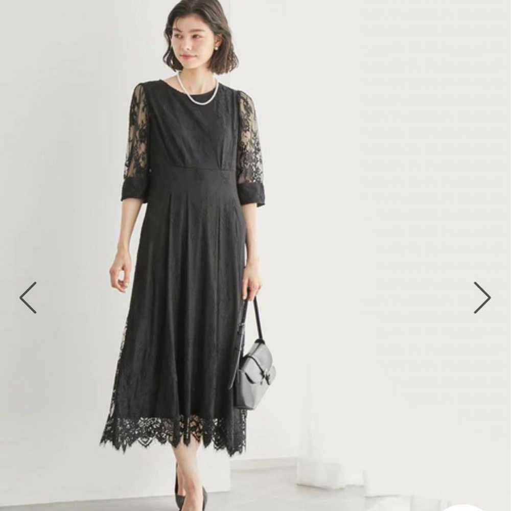 Rope Picnic Black Long Sleeve Long Dress with Lac… - image 1