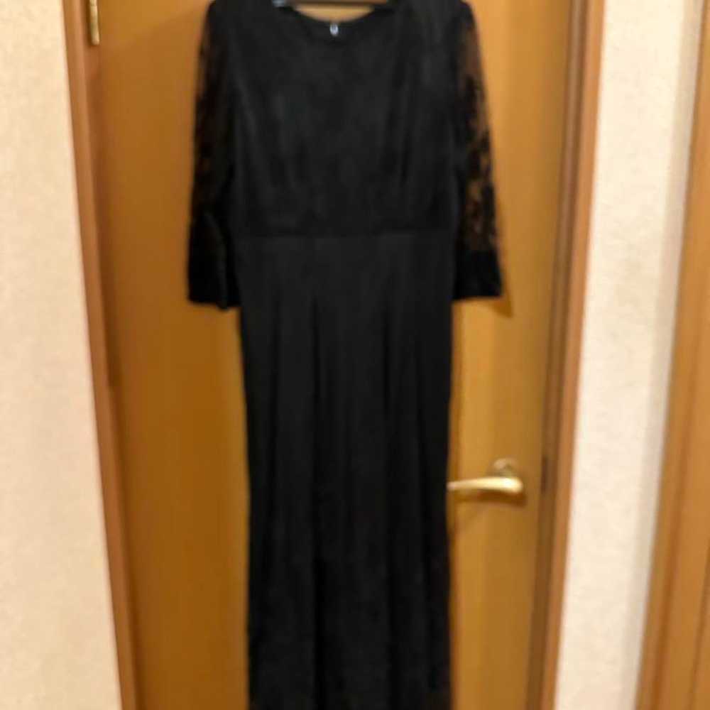 Rope Picnic Black Long Sleeve Long Dress with Lac… - image 3