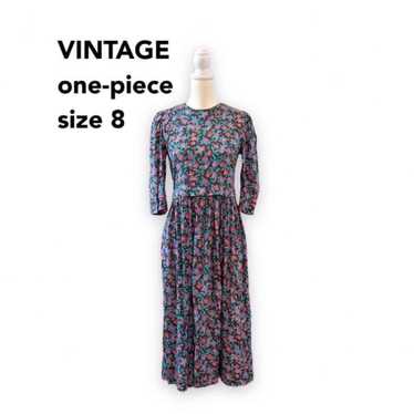 Showa Retro Long Dress Long Sleeve All Over Patte… - image 1