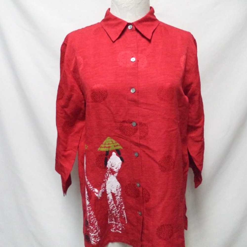 Chico's Vintage Asian inspired button tunic top b… - image 3