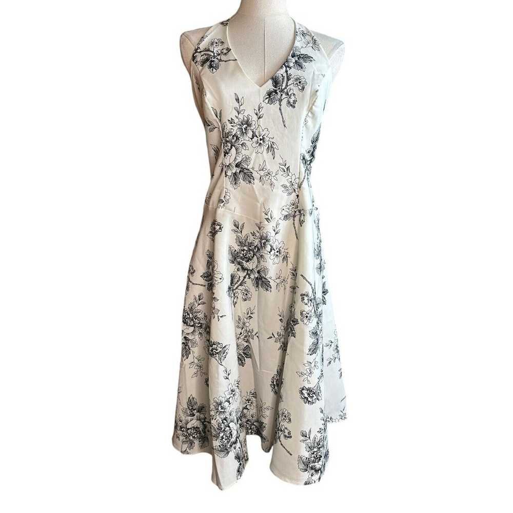 Y2K B Smart Black White Floral Print Halter Sundr… - image 1