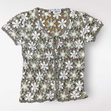 White Stag Vintage Floral Crochet Button Up Top S… - image 1