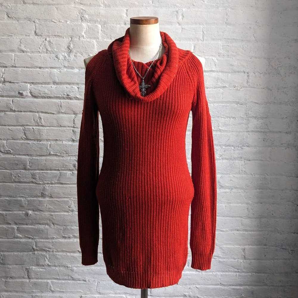 Vintage Red Chunky Knit Sweater Dress Sexy Minima… - image 1