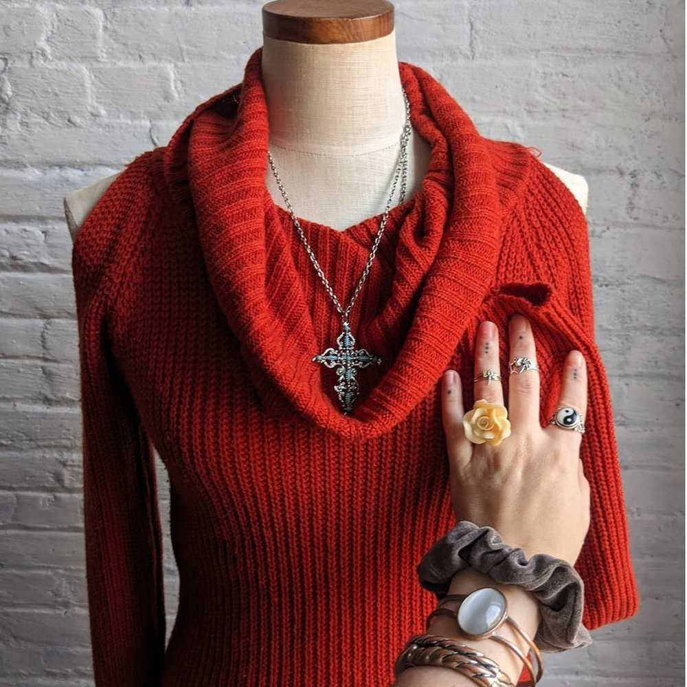 Vintage Red Chunky Knit Sweater Dress Sexy Minima… - image 2