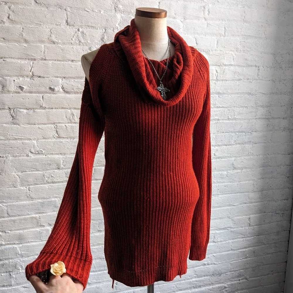 Vintage Red Chunky Knit Sweater Dress Sexy Minima… - image 3