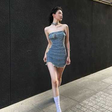 denim tube top dress