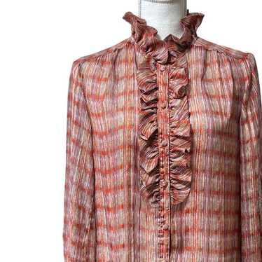 Vintage frill blouse, sheer, red, striped, shimme… - image 1