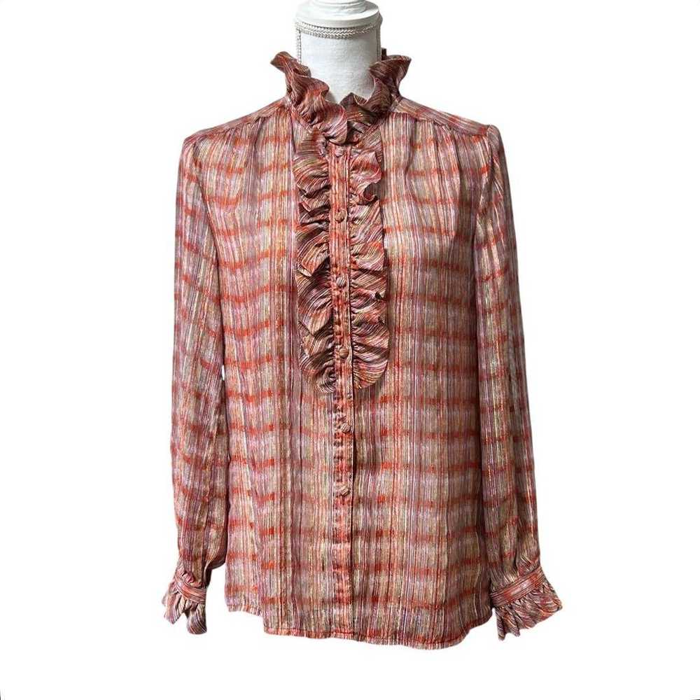 Vintage frill blouse, sheer, red, striped, shimme… - image 3