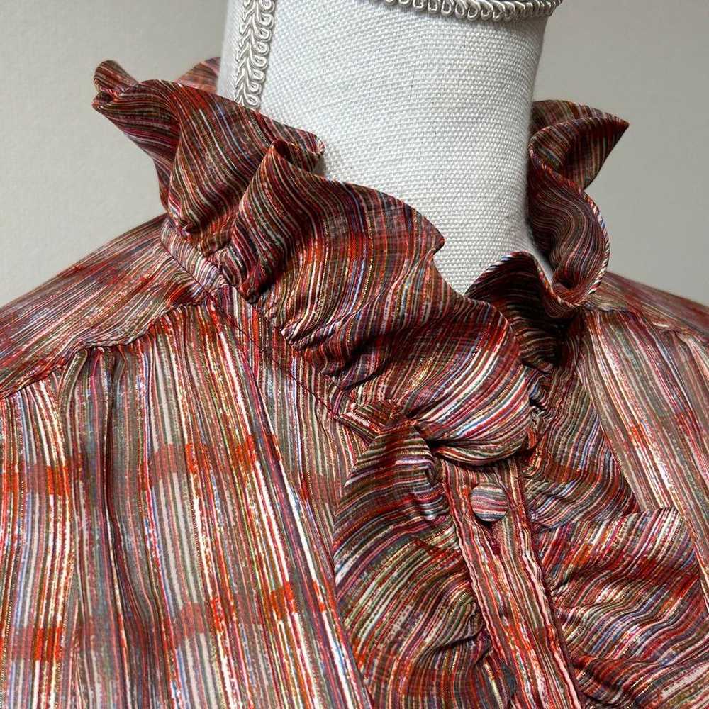 Vintage frill blouse, sheer, red, striped, shimme… - image 5