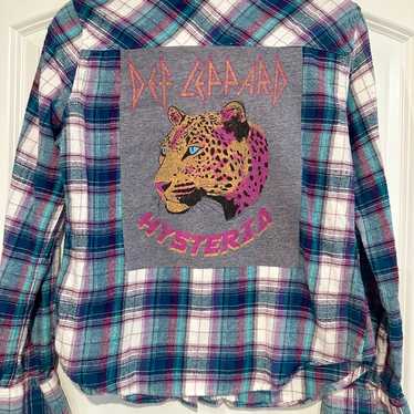 DEF LEPPARD graphic tshirt Upcycled flannel shirt 