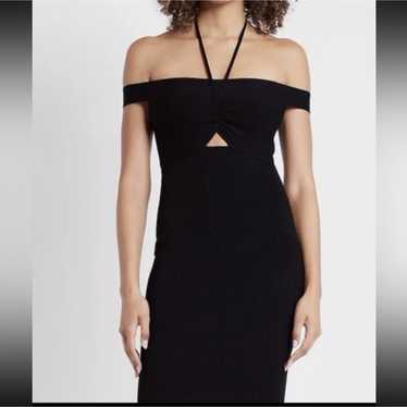 Women’s Off The Shoulder Ribbed Black Dress