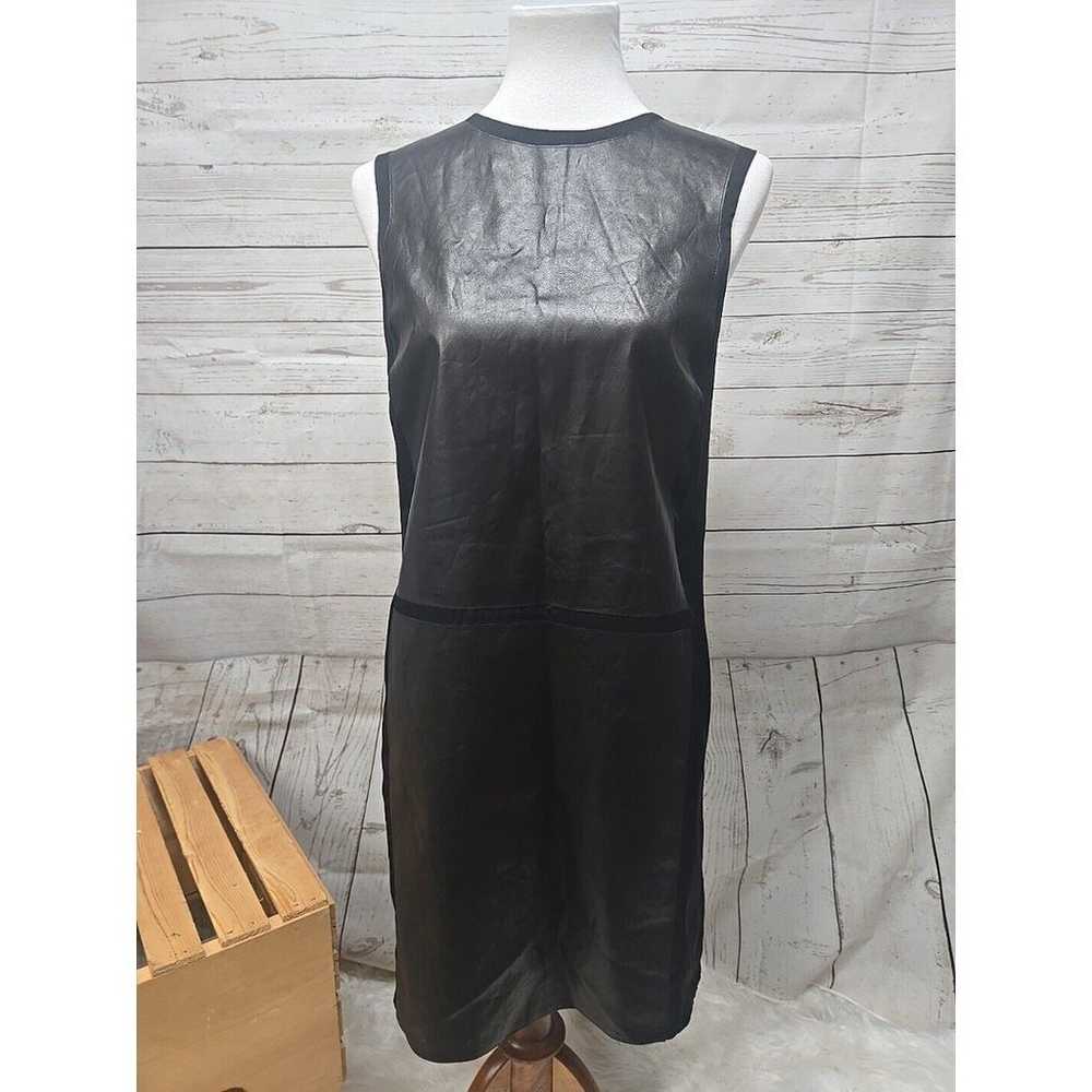 Vince Sleeveless Black Shift Dress Women's 4 Leat… - image 1