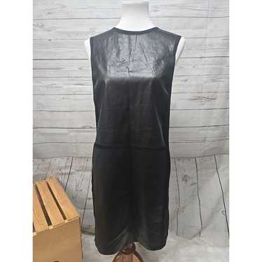 Vince Sleeveless Black Shift Dress Women's 4 Leat… - image 1