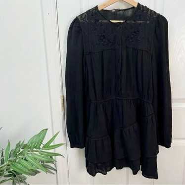 Zara Long Sleeve Embroidered Dress in Black