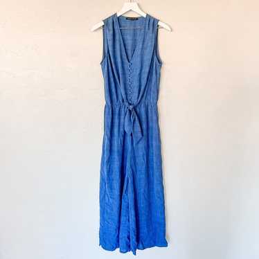 Boston Proper Blue Tie Front Jumpsuit Medium