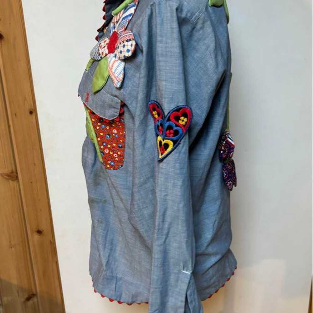 [Vintage] Chambray Shirt Blouse Patchwork Floral … - image 2