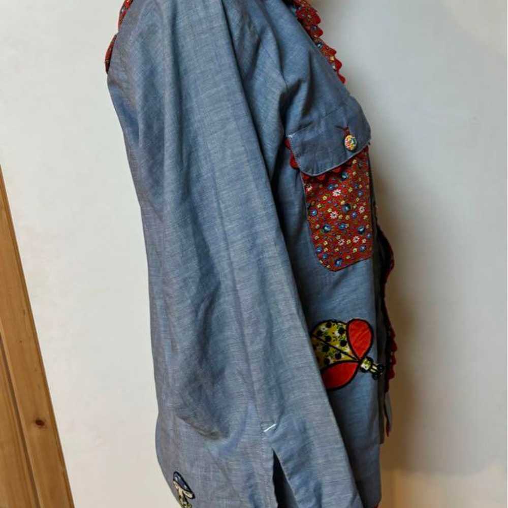 [Vintage] Chambray Shirt Blouse Patchwork Floral … - image 3