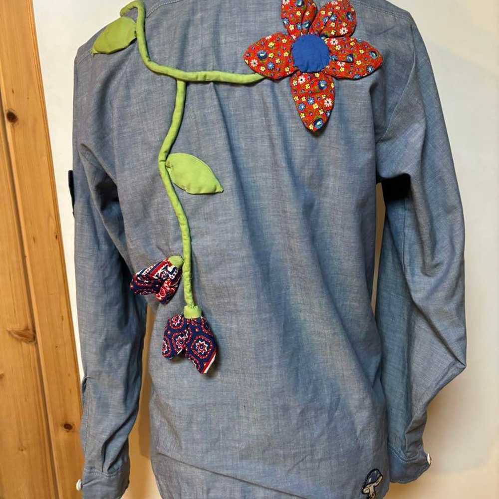 [Vintage] Chambray Shirt Blouse Patchwork Floral … - image 4