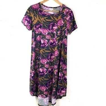 LuLaRoe Black Geo Herringbone Purple Gold Floral … - image 1