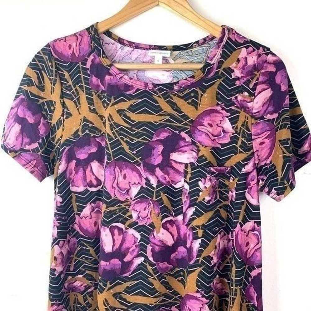 LuLaRoe Black Geo Herringbone Purple Gold Floral … - image 2