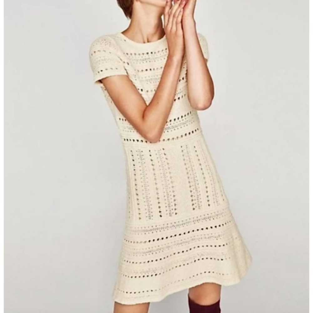 Zara knit ivory crochet dress small - image 1