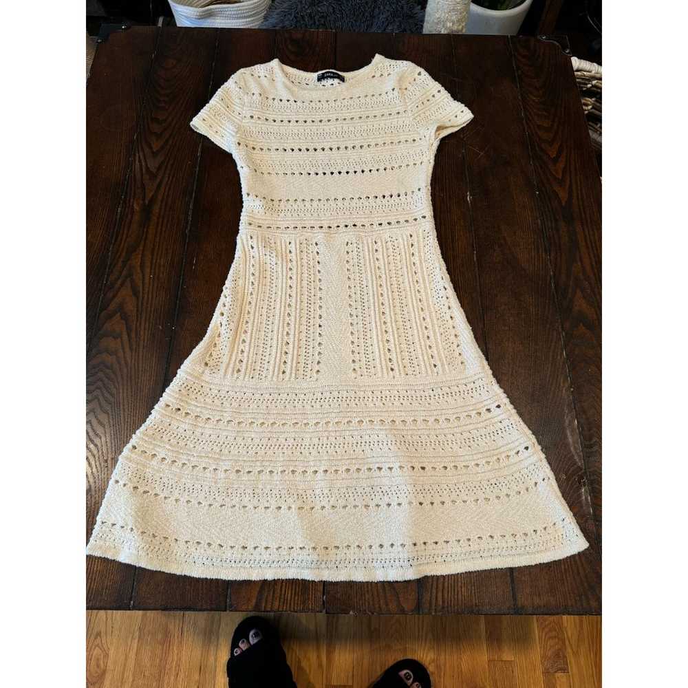 Zara knit ivory crochet dress small - image 4