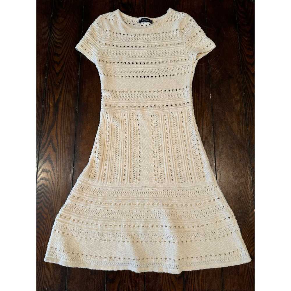 Zara knit ivory crochet dress small - image 5