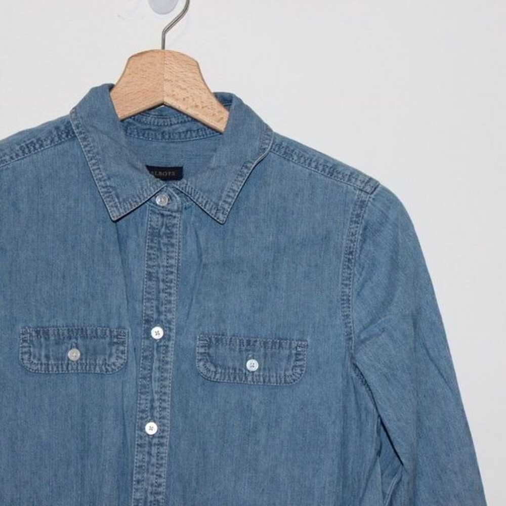 Talbots Blue 100% Cotton Blend Button Down Denim … - image 4