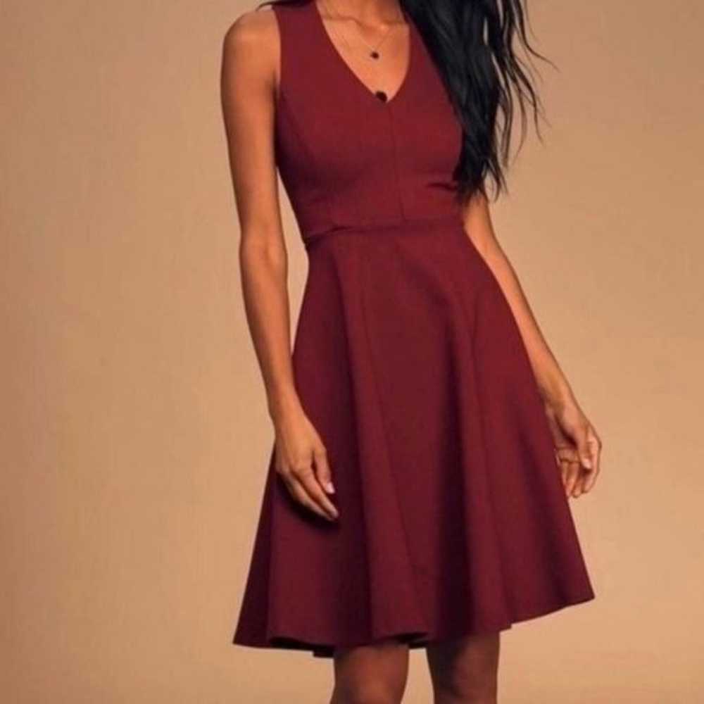 Lulus Burgundy V Neck Skater Dress - image 1