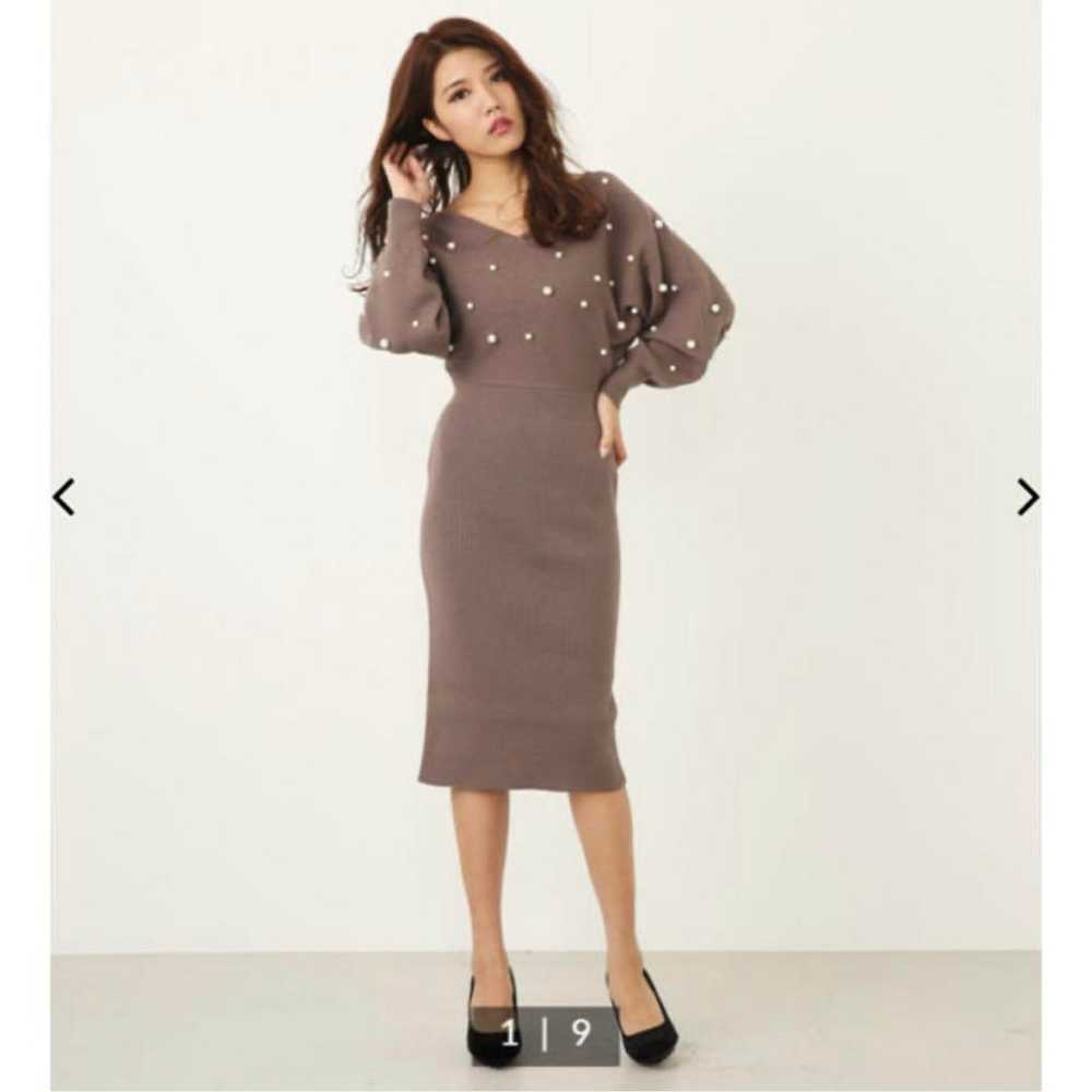 rienda Knit Dress M Brown with Pearl Decorations - image 1