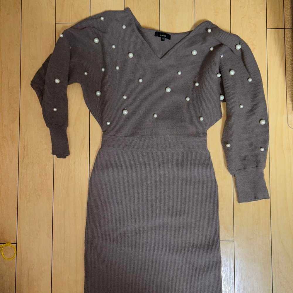 rienda Knit Dress M Brown with Pearl Decorations - image 2